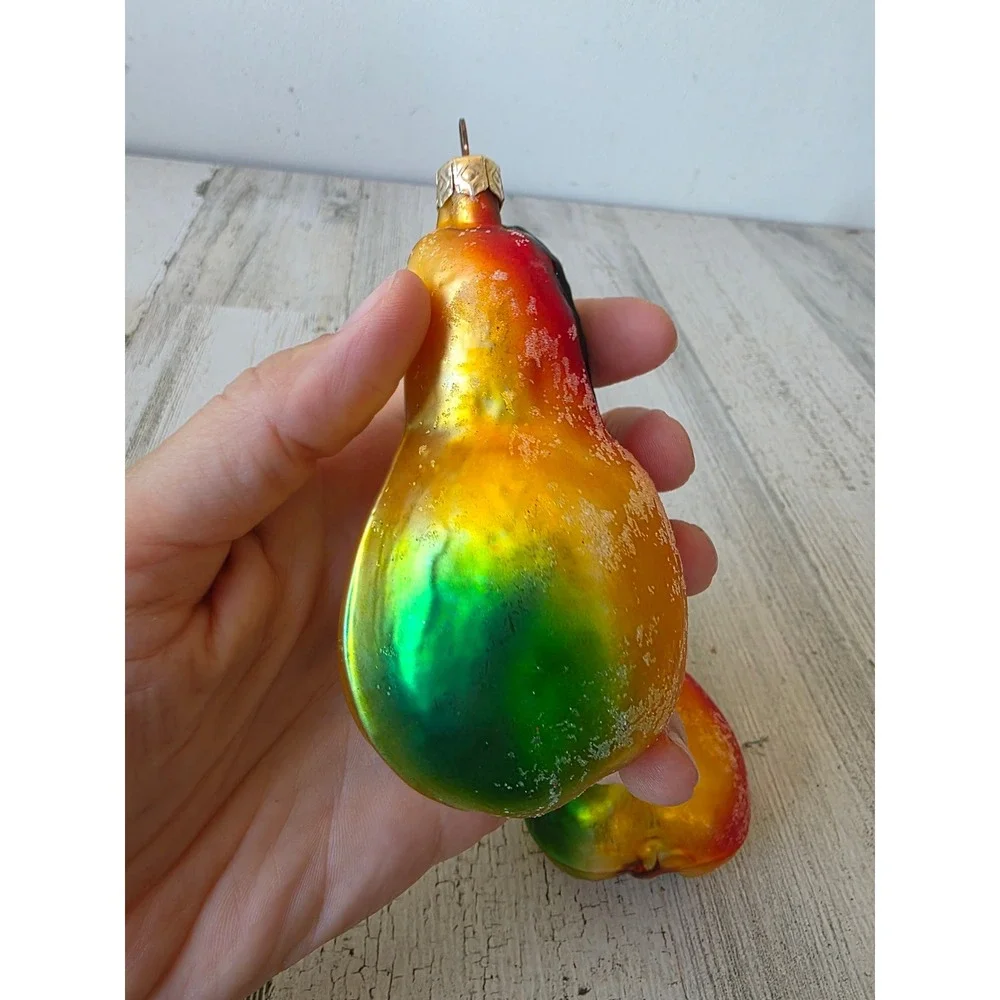 Vintage pear fruit glass ornament glitter Xmas tree